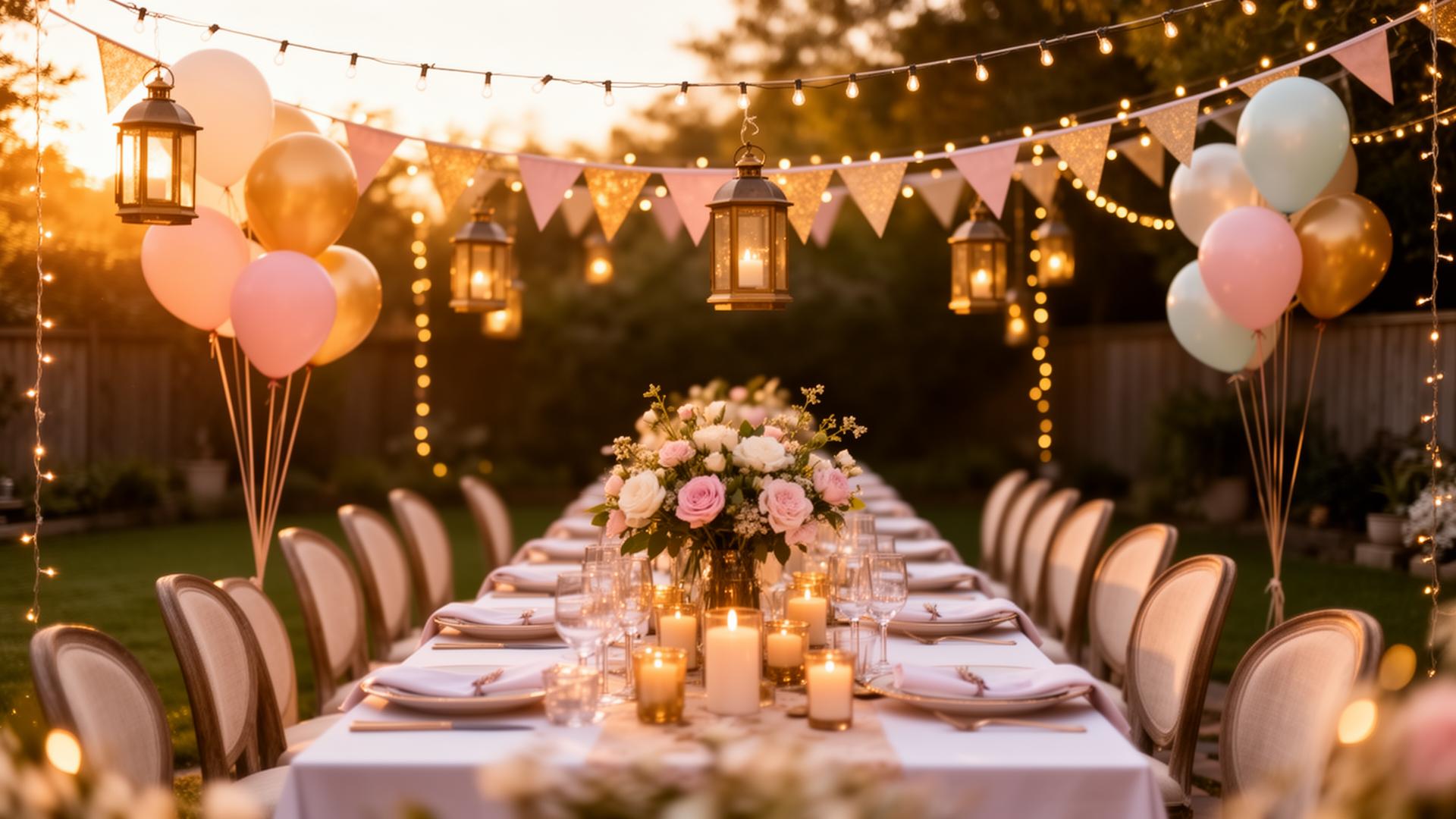 Magical party celebration with fairy lights and elegant decorations