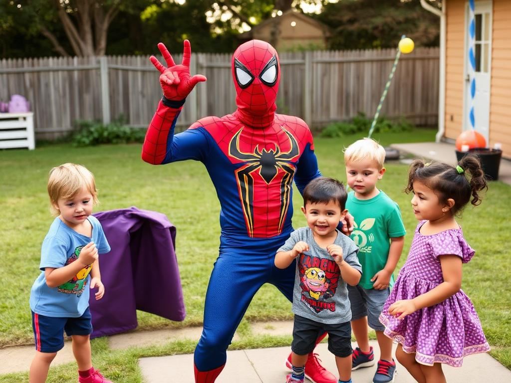 Superhero character performer at a backyard birthday party in Toms River NJ